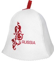 Шапка для бани Рушер "Russia" ПЭ (белый)