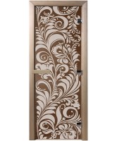 Дверь стеклянная «DoorWood Хохлома» Бронза, 8 мм, 1900х700, 3 петли - осина